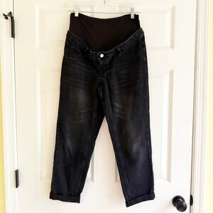 SHEIN Maternity Straight Leg Black Jeans Distressed Ankle Over Belly Size Small